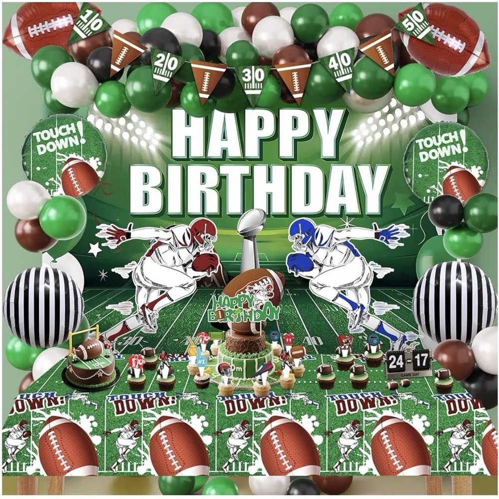 Football Birthday Party Supplies Banner Tablecloth Backdrop Balloons Cake Topper